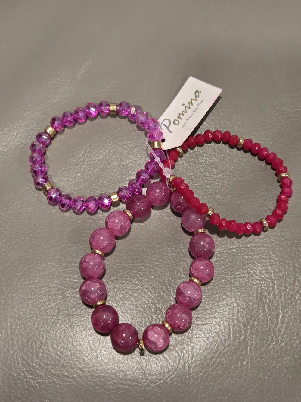 Pomina Pink & Gold Beaded Stretch Bracelet Set 3 PCS